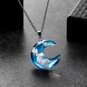 Cute Sky Clouds Moon Necklace Pendant